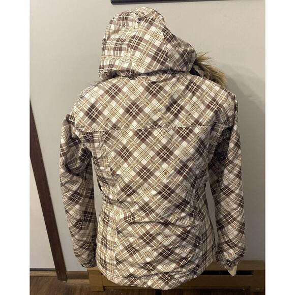 BETTY RIDES Zip & Snap Up Brown And White Plaid Quilted Parka Jacket Womens M - Picture 9 of 10